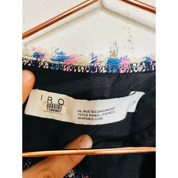 IRO Multicolored Printed Tweed Long Sleeve Frayed Hem Frannie Jacket size 36 - Picture 8 of 14